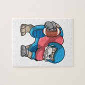 Bulldog beim Sport mit Fußball und Helm Puzzle (Horizontal)