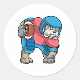 Bulldog beim Sport mit Fußball und Helm Runder Aufkleber