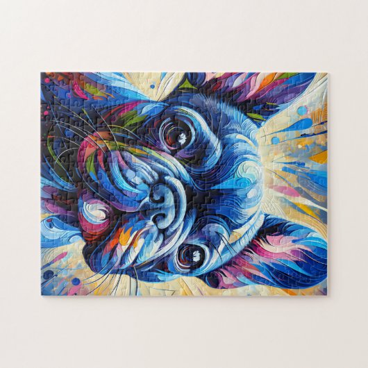 Bulldog Blue Acrylic Print | Farblich Puzzle (Horizontal)