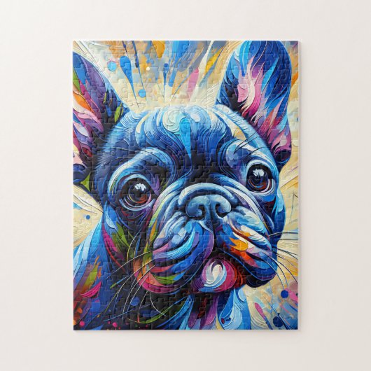 Bulldog Blue Acrylic Print | Farblich Puzzle (Vertikal)