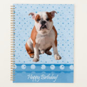 Bulldog Blue Dots Happy Birthday Planer (Vorderseite)