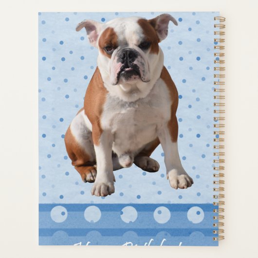 Bulldog Blue Dots Happy Birthday Planer (Rückseite)