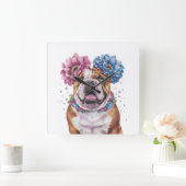 Bulldog Blume Crossover Print Quadratische Wanduhr (Zuhause)