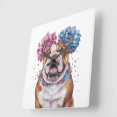 Bulldog Blume Crossover Print Quadratische Wanduhr (Winkel)