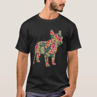 Bulldog Blume Funny Dog Silhouette Floral  T-Shirt