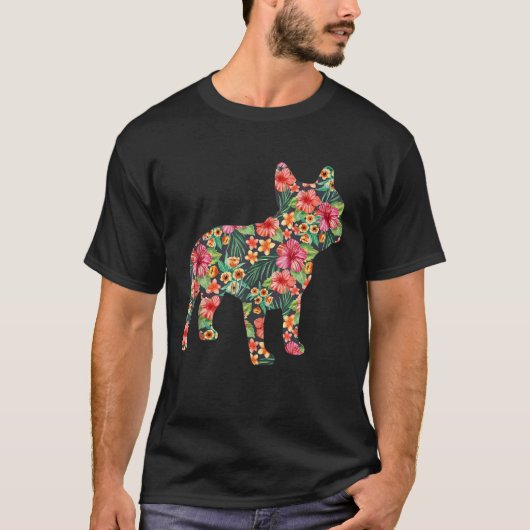 Bulldog Blume Funny Dog Silhouette Floral  T-Shirt (Vorderseite)