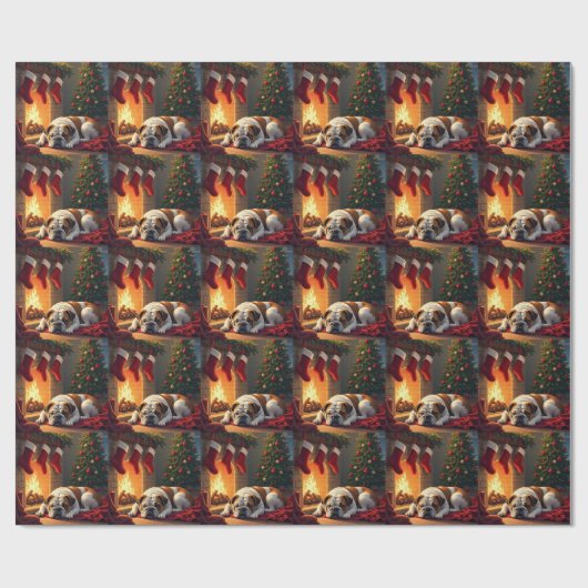 Bulldog by the Fireplace Christmas Painting Geschenkpapier (Flach)