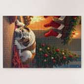 Bulldog by the Fireplace Christmas Painting Puzzle (Horizontal)