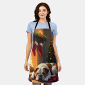 Bulldog by the Fireplace Christmas Painting Schürze (Getragen)
