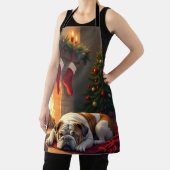 Bulldog by the Fireplace Christmas Painting Schürze (InSitu)