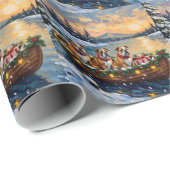 Bulldog Christmas Boat Holiday Geschenkpapier (Rolleneckpunkt)
