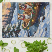 Bulldog Christmas Boat Holiday Geschirrtuch (Gefaltet)