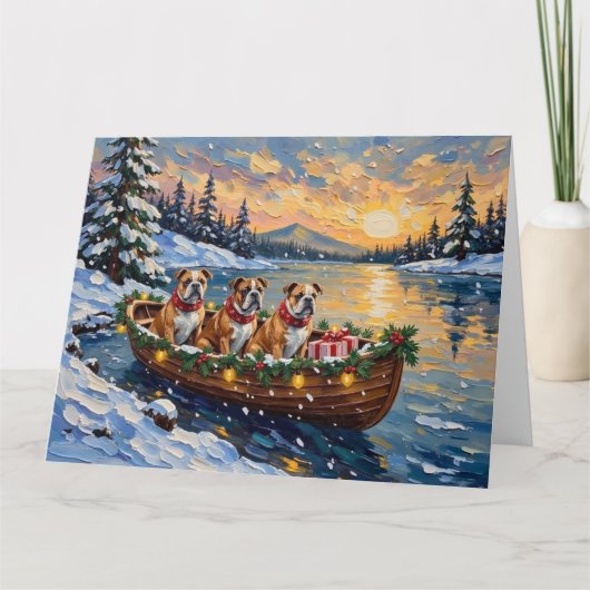 Bulldog Christmas Boat Holiday Karte (Vorderseite)