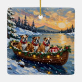 Bulldog Christmas Boat Holiday Keramikornament (Rückseite)