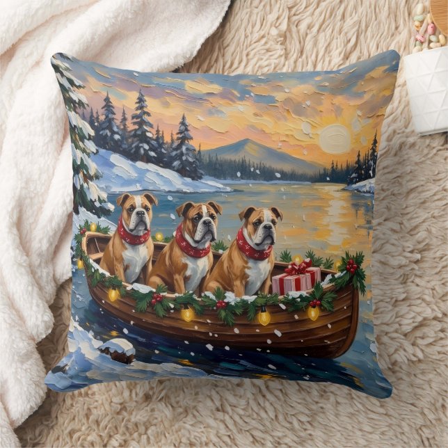 Bulldog Christmas Boat Holiday Kissen (Decke)