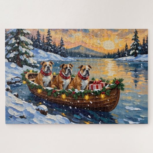 Bulldog Christmas Boat Holiday Puzzle (Horizontal)