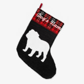 Bulldog Christmas Burlap Tartan Holiday Stocking Großer Weihnachtsstrumpf (Vorderansicht (hängend))