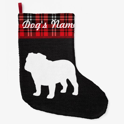 Bulldog Christmas Burlap Tartan Holiday Stocking Großer Weihnachtsstrumpf (Vorderseite)