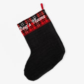 Bulldog Christmas Burlap Tartan Holiday Stocking Großer Weihnachtsstrumpf (Rückseite (Hängend))