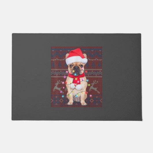 Bulldog Christmas Lights Ugly Sweater Hund Lover Fußmatte (Vorderseite)