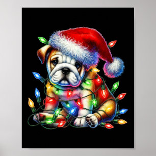 Bulldog Christmas Lights Weihnachtsmannmütze Hund  Poster