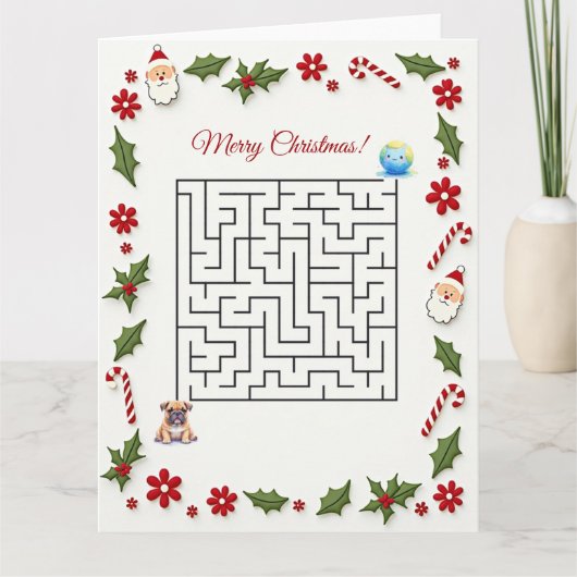 Bulldog Christmas Maze Puzzle Holiday Karte (Vorderseite)