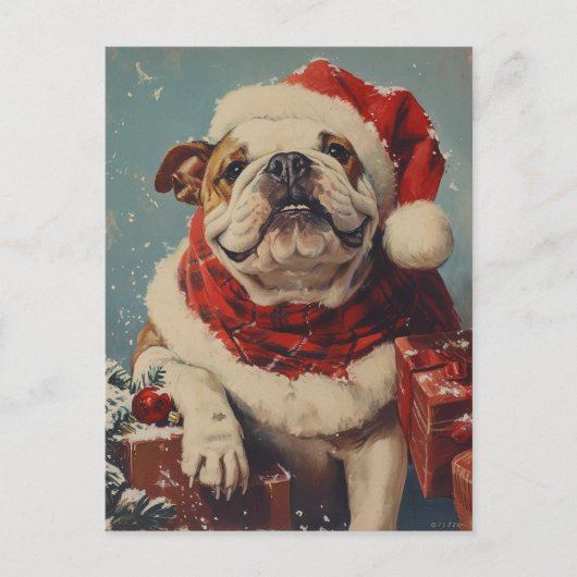 Bulldog Christmas Postkarte (Vorderseite)