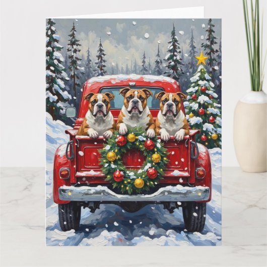 Bulldog Christmas Red Truck Holiday Karte (Vorderseite)