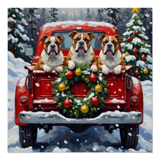 Bulldog Christmas Red Truck Holiday Poster (Vorderseite)