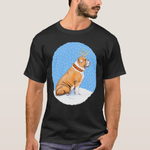 Bulldog Christmas Reindeer Red & White T-Shirt