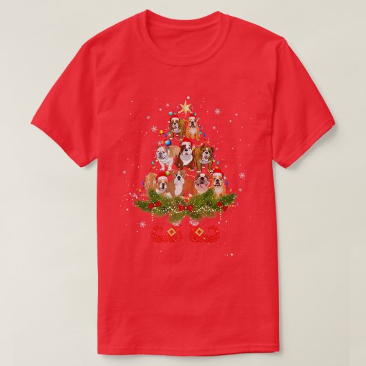 Bulldog Christmas Tree Lights Niedliche Weihnachts T-Shirt (Design vorne)