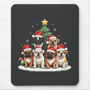 Bulldog Christmas Tree Weihnachtsmannmütze Welpe L Mousepad
