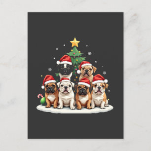 Bulldog Christmas Tree Weihnachtsmannmütze Welpe L Postkarte