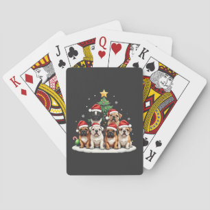 Bulldog Christmas Tree Weihnachtsmannmütze Welpe L Spielkarten