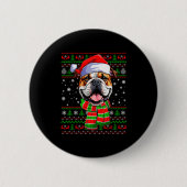 Bulldog Christmas Ugly Sweater Funny Santa Hat Dog Button (Vorderseite)