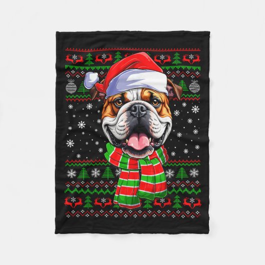 Bulldog Christmas Ugly Sweater Funny Santa Hat Dog Fleecedecke (Vorderseite)
