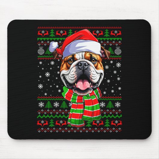 Bulldog Christmas Ugly Sweater Funny Santa Hat Dog Mousepad (Vorne)