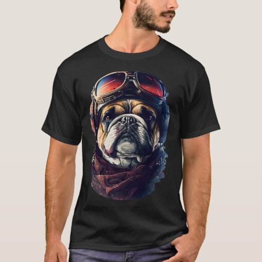 Bulldog Cool Pilot Goggles English Bulldog Dog T-Shirt (Vorderseite)