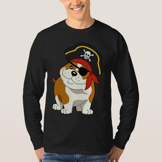 Bulldog Dog Pirate Captain with Skull Easy Hallowe T-Shirt (Vorderseite)