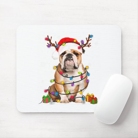 Bulldog Dog Tree Christmas Lights Xmas Pajama Mousepad (Mit Mouse)