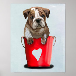 Bulldog-Eimer der Liebe Rot Poster