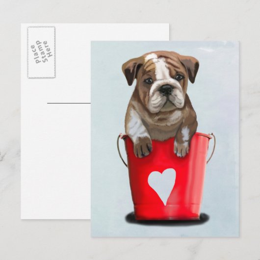 Bulldog-Eimer, Liebe rot 2 Postkarte (Vorne/Hinten)