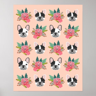 Bulldog Faces Floral Dog Art Poster