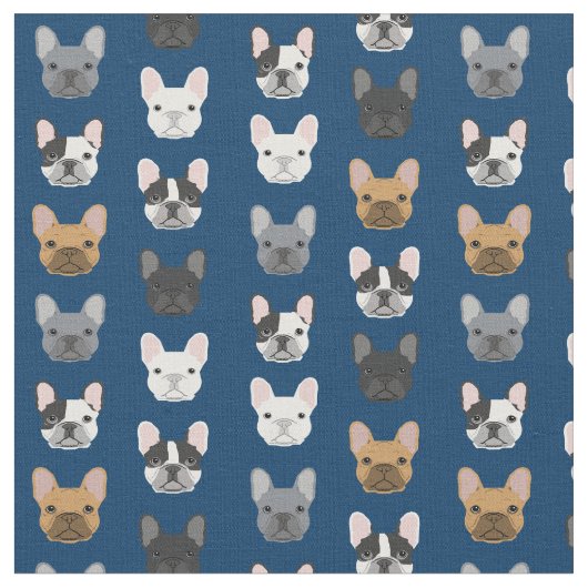 Bulldog Faces Navy Blue Stoff (Nahaufnahme)