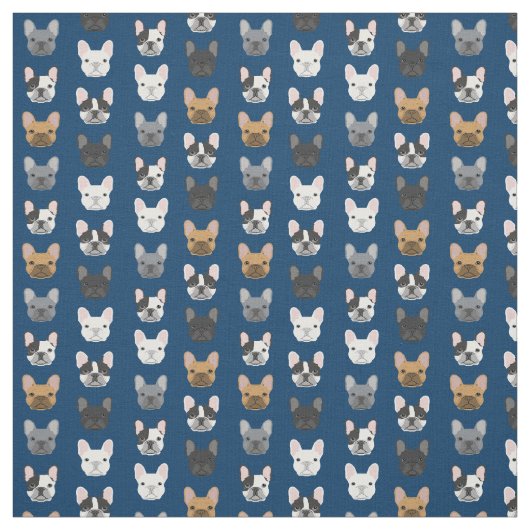 Bulldog Faces Navy Blue Stoff (Muster)