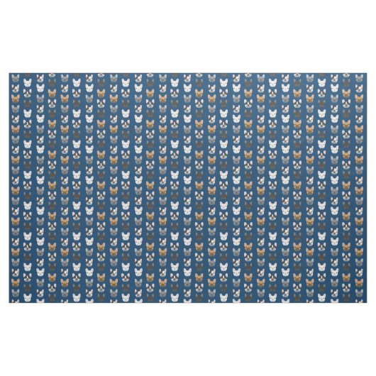 Bulldog Faces Navy Blue Stoff (Fat Quarter (45,7 x 55,9 cm))