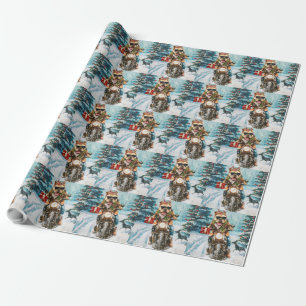 Bulldog fährt Motorrad Weihnachten Geschenkpapier