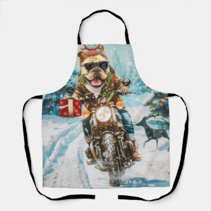 Bulldog fährt Motorrad Weihnachten Schürze