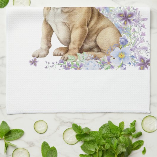 Bulldog Floral Geschirrtuch (Gefaltet)