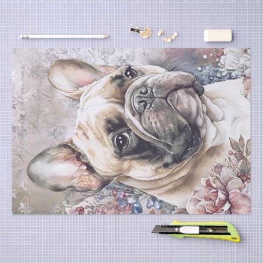 Bulldog-Floral-Hund Seidenpapier (Handwerk)